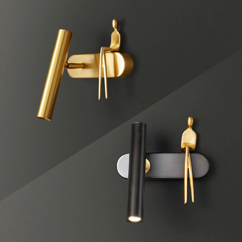 

Post Modern Luxury LED Wall Lamps Copper Little Man 3 Color Light Bedroom Sconces Bedside Reading Interior Wall Lighting Fixture
