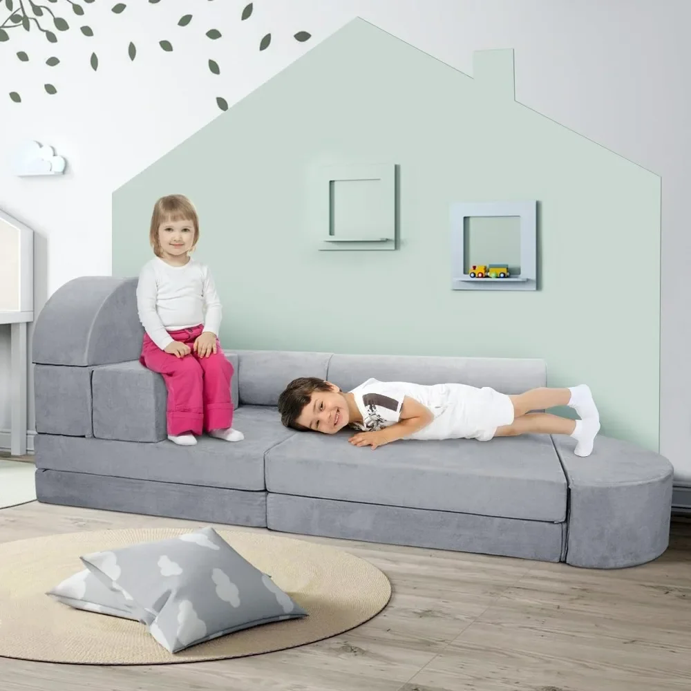 Kids Couch Sofa 10PCS, Premium Toddler Couch Fort for Child Teens, Modular Kids Couch Furniture, Grey 3