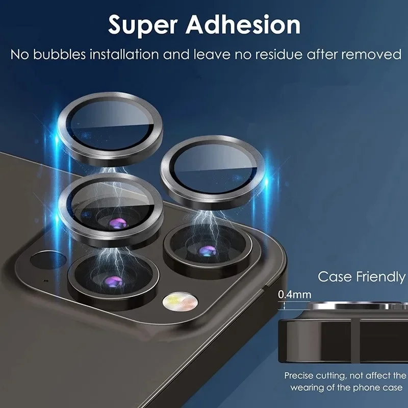 3D Curved Tempered Glass Camera Protector with Metal Ring