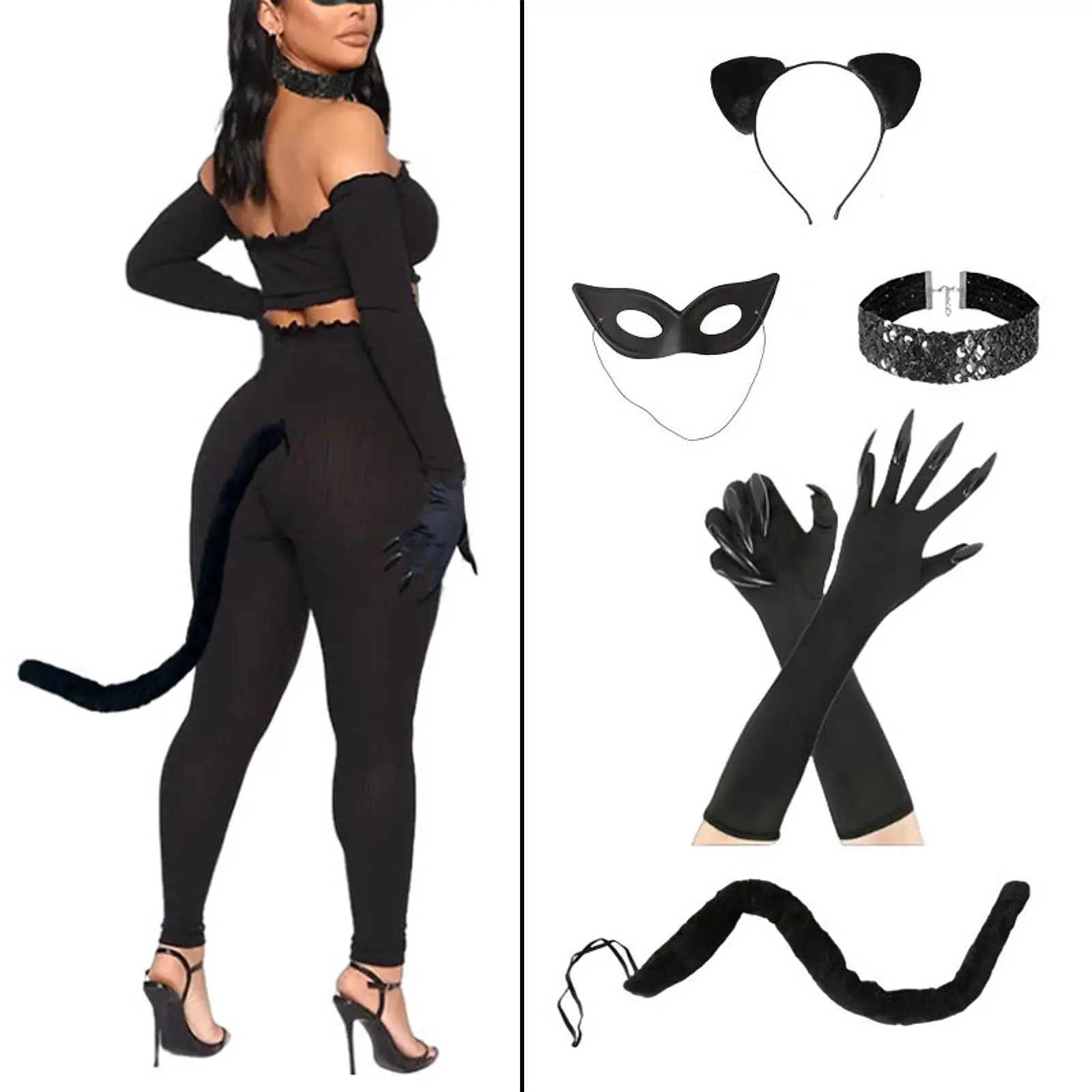 Black Cat Costume Set for Women Funny Cat Cosplay Gloves for Halloween Festivals Black Cat Costume Set for Women Funny Cat Cosplay Gloves for Halloween Festivals
