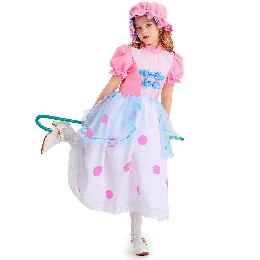 Children Girl Halloween Pink Princess Costume Kids Cartoon Anime Bo Peep Role Play Dress