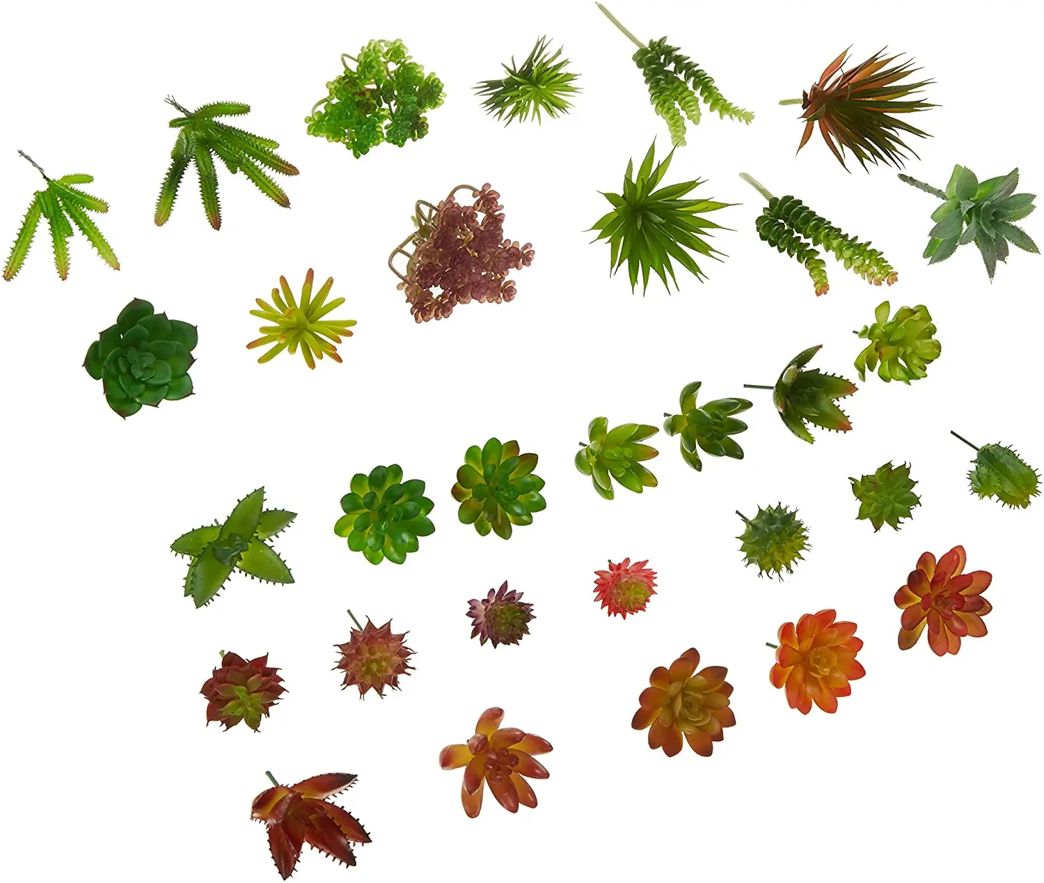 

Artificial Succulents 32 Pcs Bulk Pack Assorted Faux Cactus. 32 Different Fake Flowers Unpotted Plants