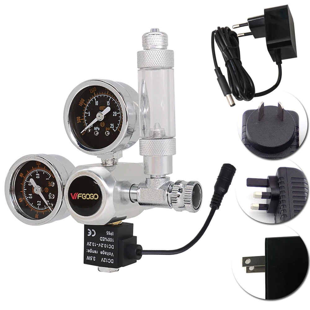 Aquarium CO2 Regulator Magnetic Solenoid Kit DIY Fish Tank CO2 Bubble Counter Control System Pressure Reducer Check Valve 12V DC
