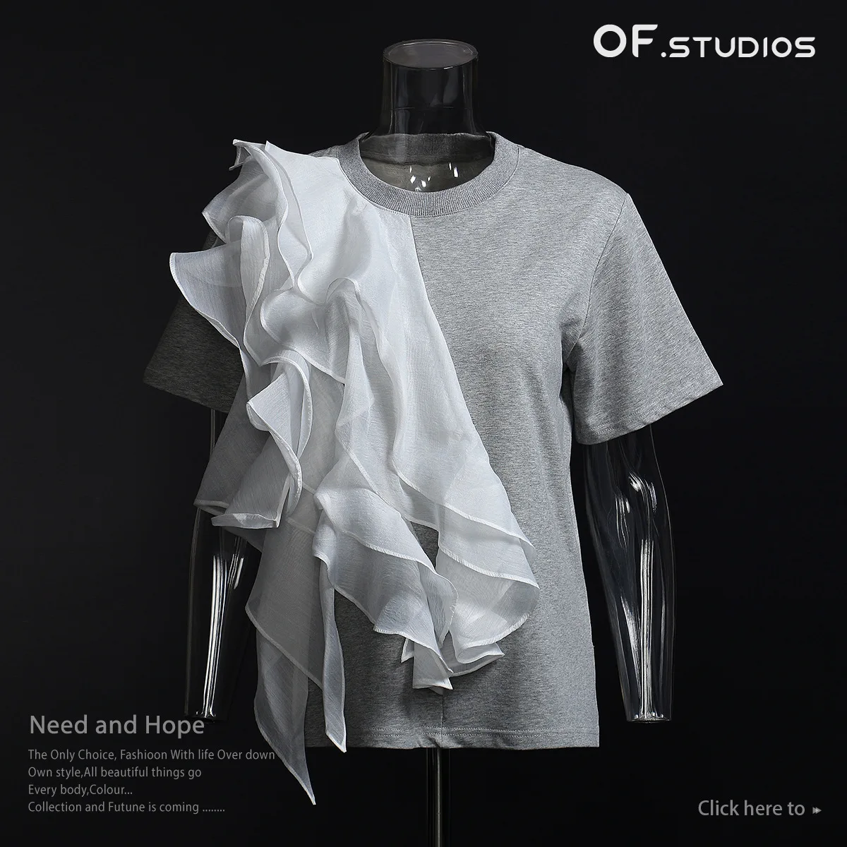 

OF.STUDIOS 2024 Spring And Summer Ruffles Stacked Splicing Collision Colour Pullover Short-Sleeved T-Shirt Tops Women