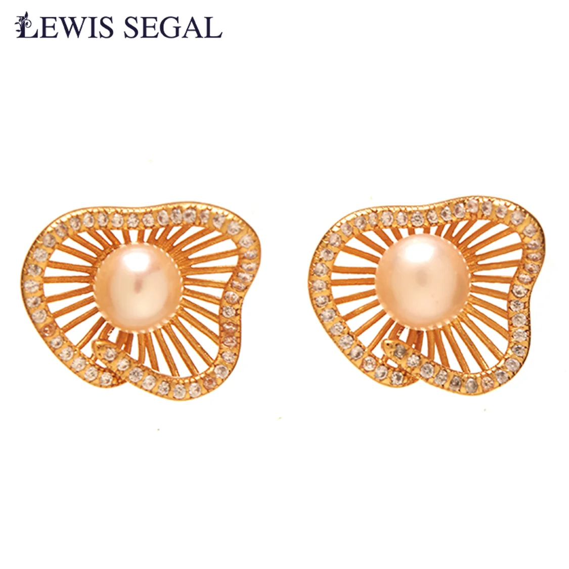 

LEWIS SEGAL Irregular Pearl Rhinestone Stud Earrings For Women Independent Girl Medieval Style Fine Jewelry 18K Real Gold Plated