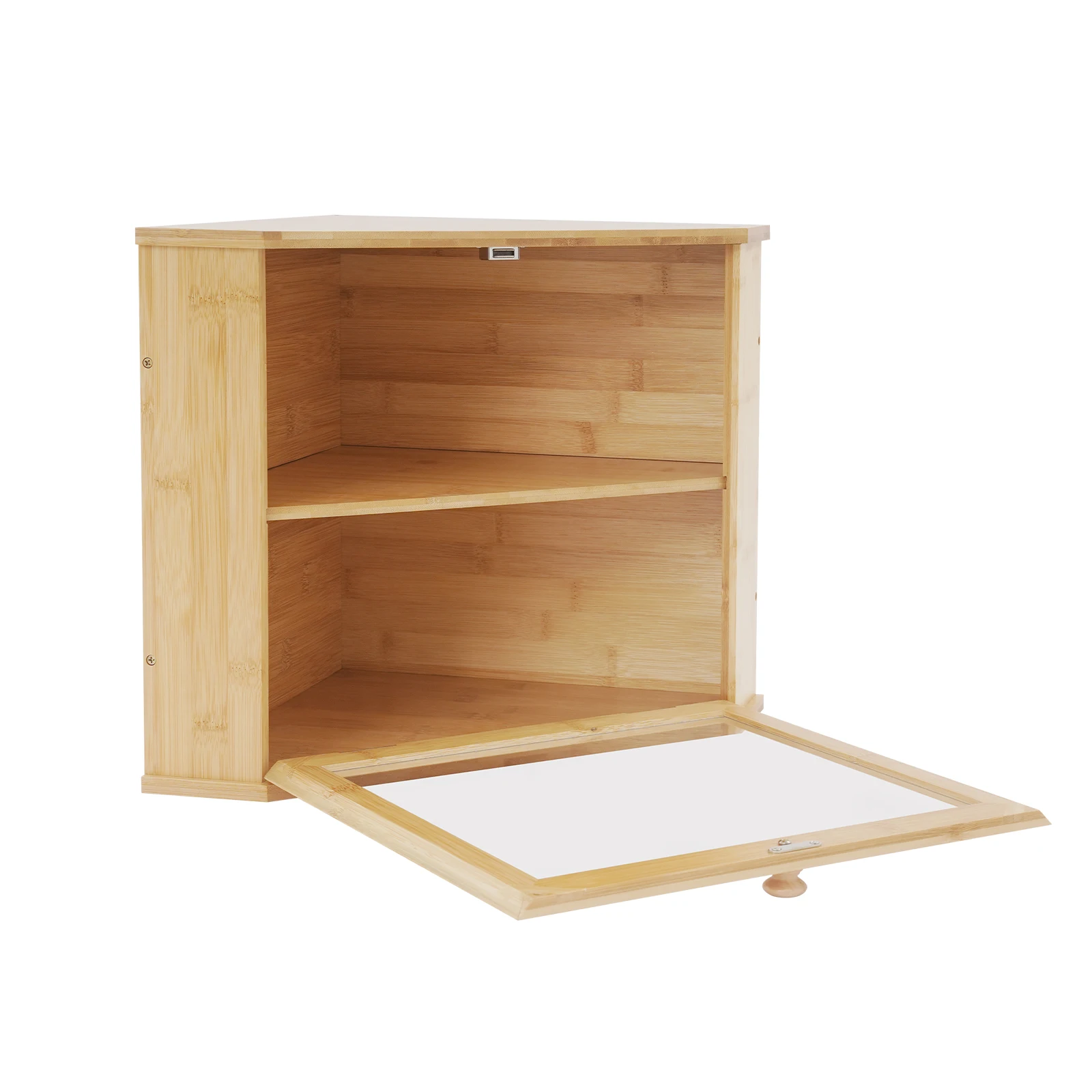 2-stufiger Brotkasten mit großem Fassungsvermögen, Bambus-Küchenarbeitsplatten-Organizer mit Acryltür, modernes dreieckiges Gewürzlagerregal – Detail 11