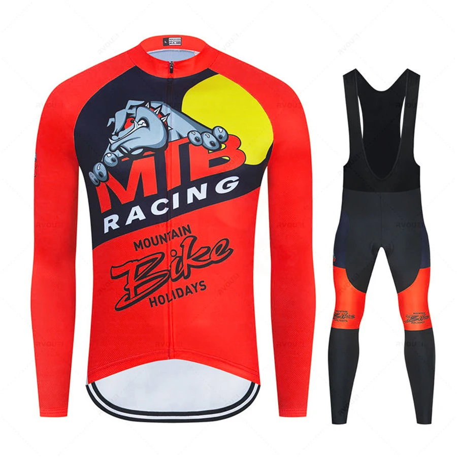 

Dog Mens Autumn Long Sleeve New Racing MTB Spring Long Cycling Jersey Set Bike Cycling Bicycle Clothing Uniform Ropa Ciclismo