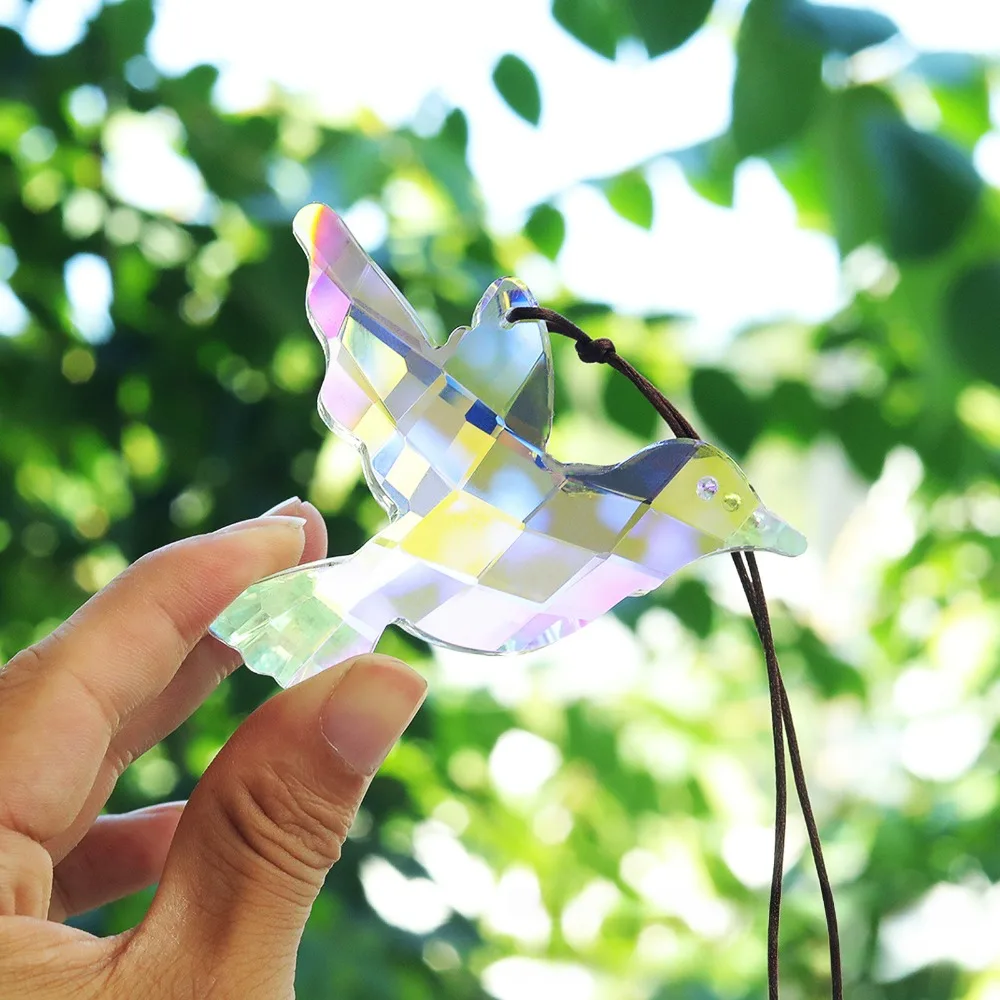 80mm Hummingbird Crystal Suncatcher Glass Prisms Faceted Hanging Rainbow Maker Shinning Lucky Feng Shui Car Pendant Garden Decor