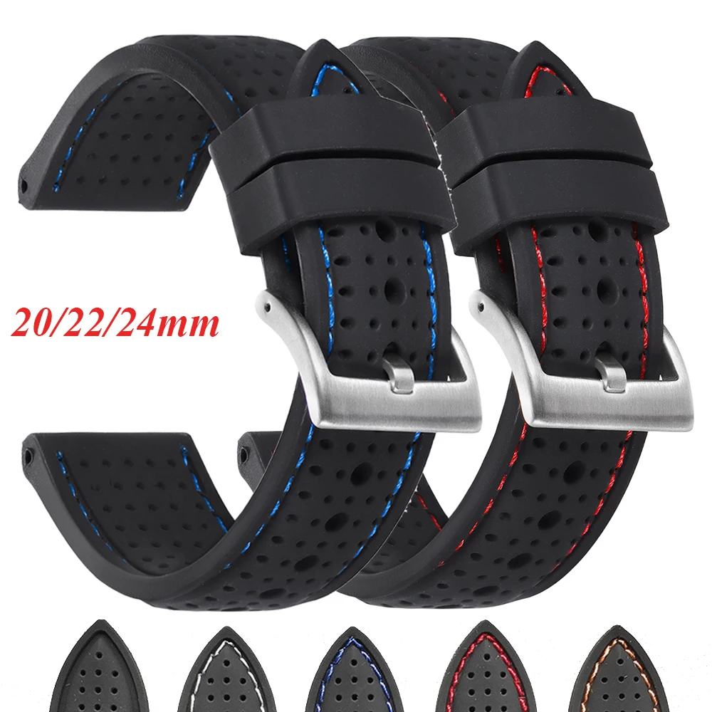 Breathable Waterproof Silicone Sports Watchband - Soft Rubber Universal Wrist Strap Accessory