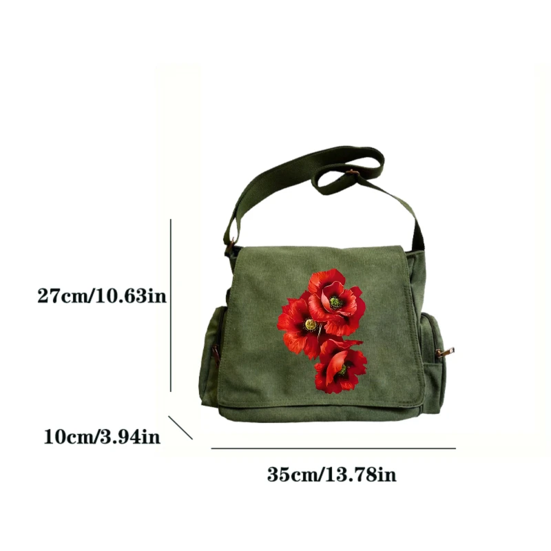 Vintage Women's Shoulder Bag Crossbody Bag Messenger Bag Canvas Poppy Floral Print Large Capacity Diaper Bags For Women