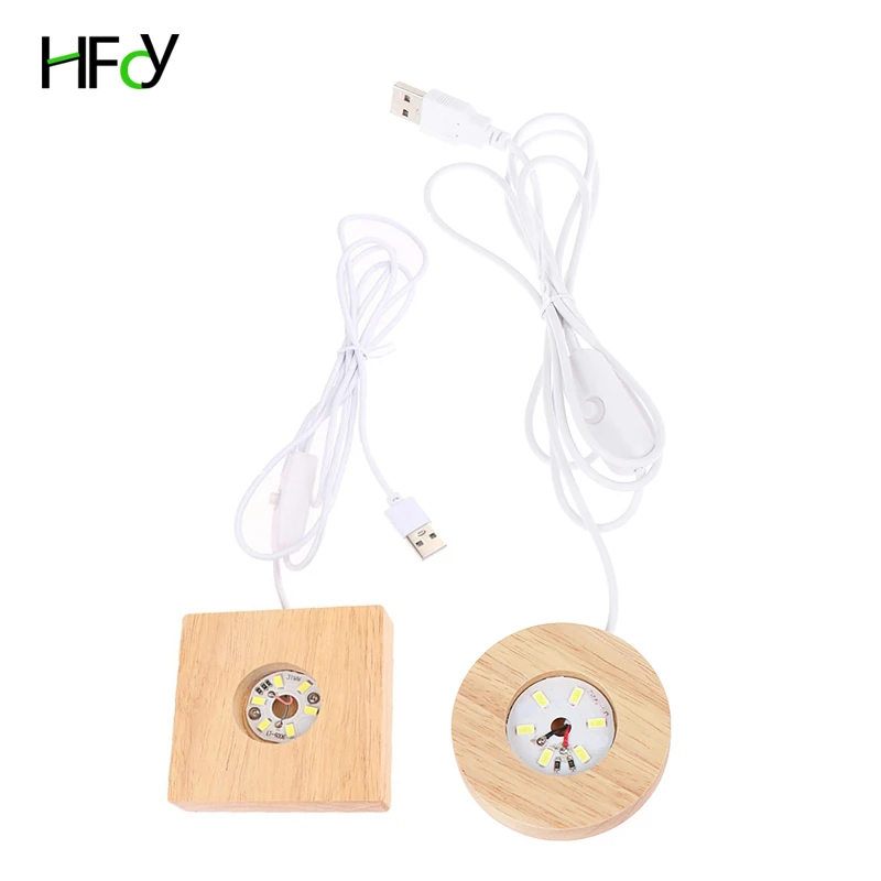Wooden LED Light Dispaly Base Crystal Glass Resin Art Ornament Wooden Night Lamp Base LED Light Rotating Display Stand 6cm led lights lamp holder lamp bulb holder rotating display stand lamp base led lamp base diy lighting accessories