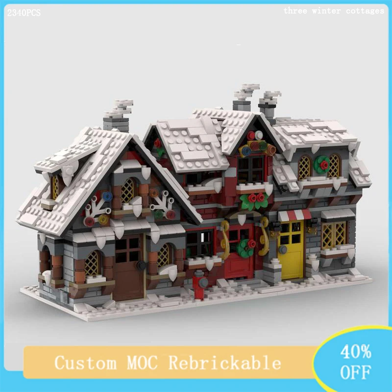 

Winter House Building Model MOC Winter Hut Building Street View Model DIY Children's Assembled Toys Christmas Gift