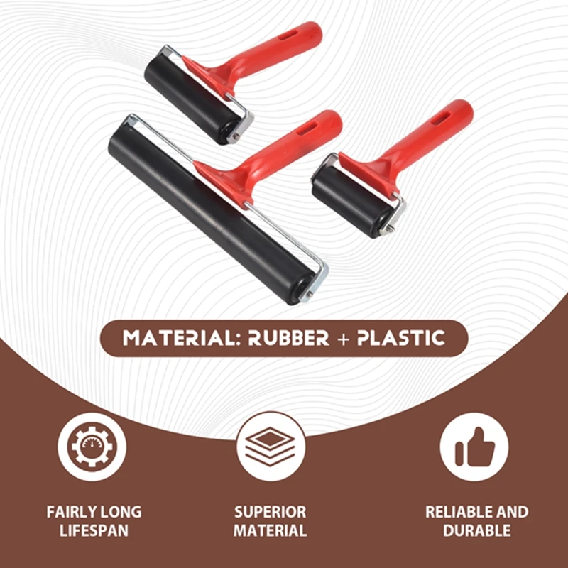 New 3 Pcs Rubber Roller Rubber Brayer Glue Roller Tools For Printmaking Stamping Wallpaper Gluing Application 6/10/20 Cm