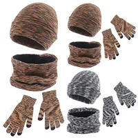 3pcs Winter Hat Gloves Scarf Set For Women Beanie Unisex Couple Solid Color Knitted Warmer Cap Neckerchief Warm Thick Gloves 6