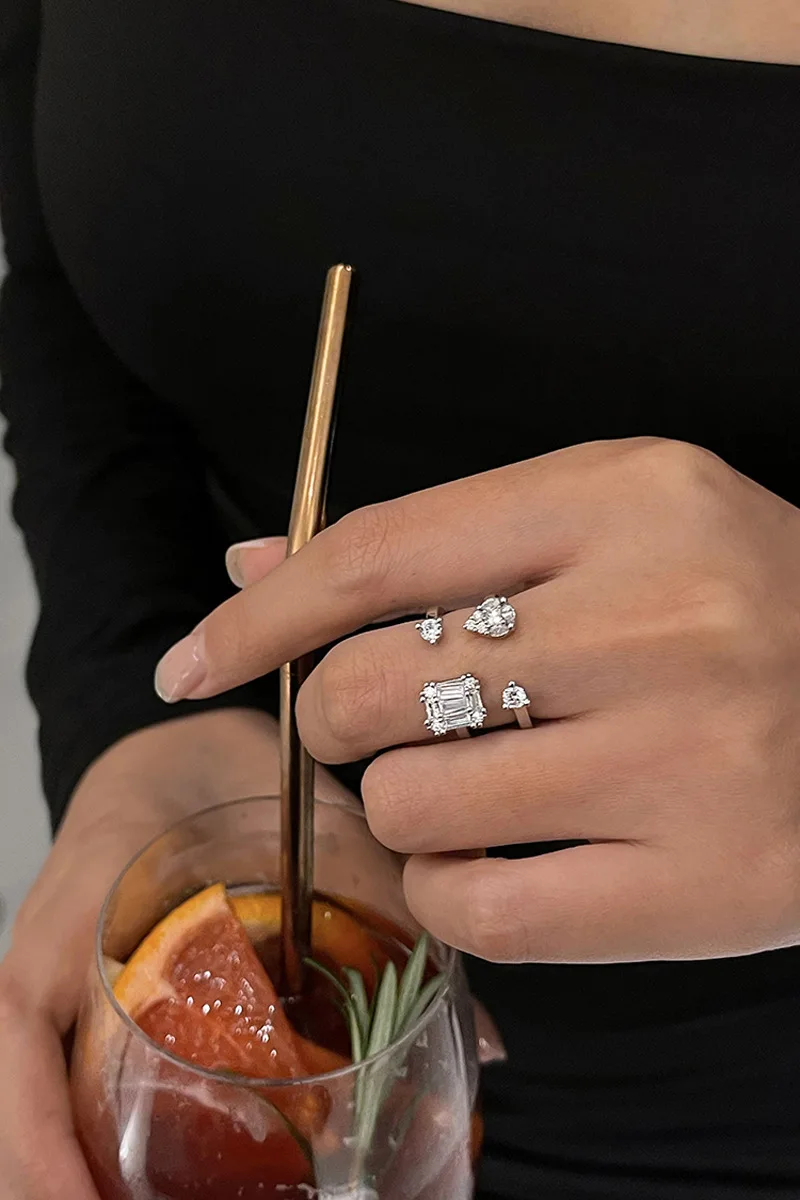 925 Sterling Silver Double Layer Water Drop Ring for Women - Detail View 7