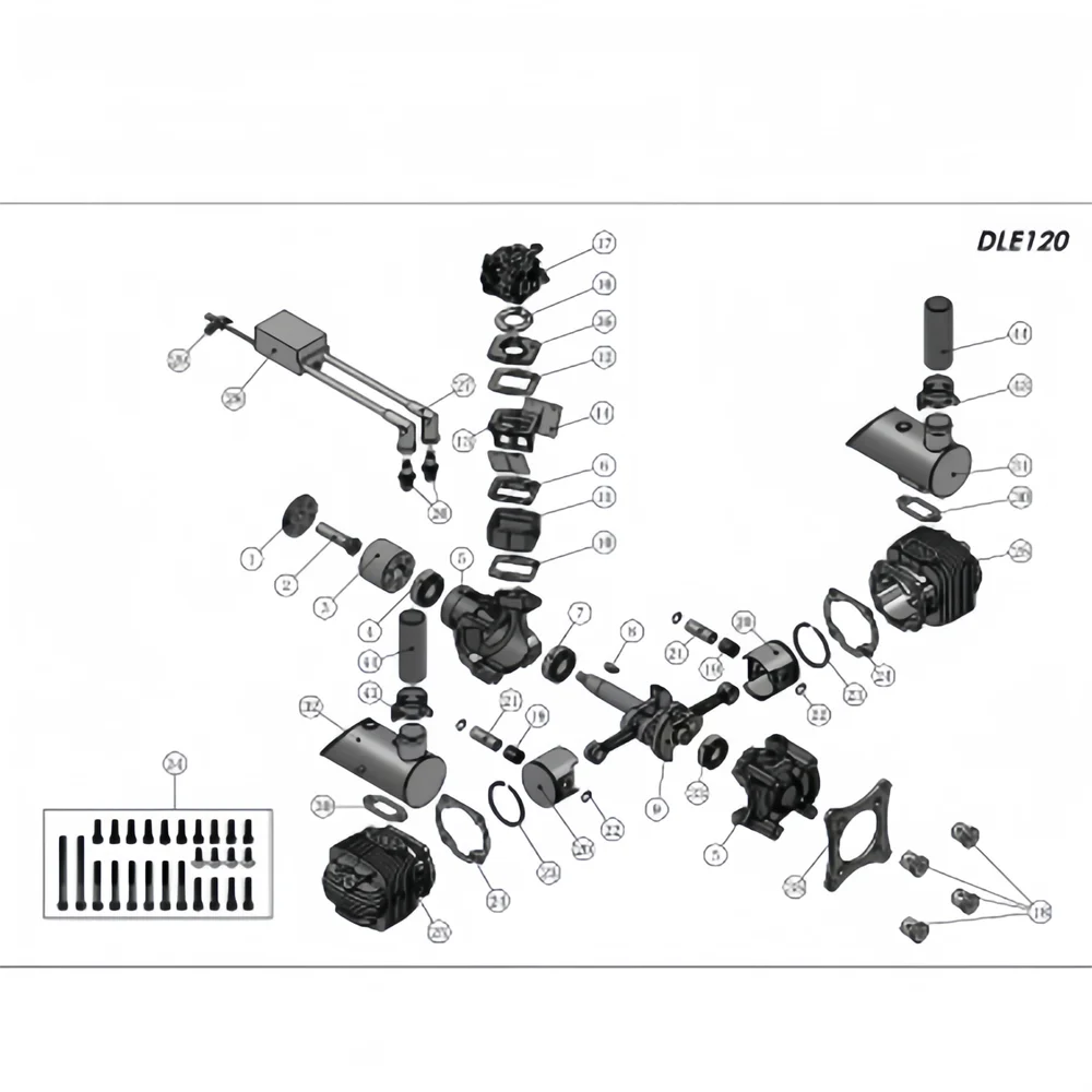 Motore DLE120 E Modello DLE 120 Bicilindrico a Due Tempi con Scarico Laterale, Raffreddamento ad Aria Naturale, Avviamento Manuale, Cilindrata 120cc DLE - immagine 6