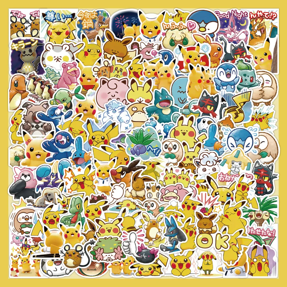 60pcs Kawaii Pokemon 3D Stickers Anime Figures Pokemon Pikachu Eevee