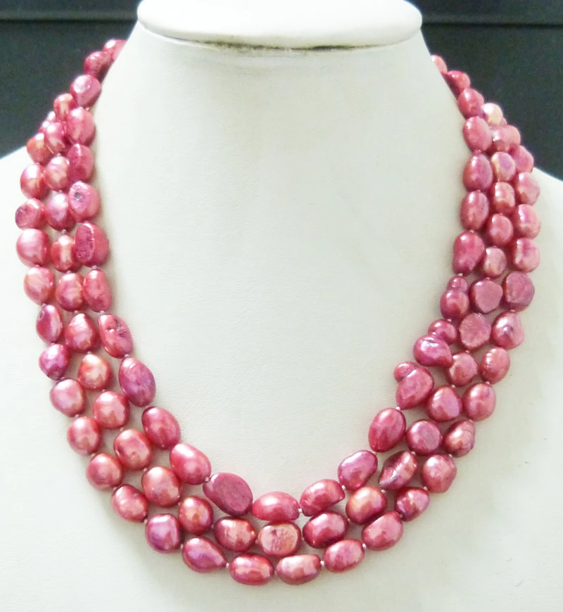 

three layers of Baroque freshwater pearl necklace Africa Nigeria bridesmaids necklaces 18-22"