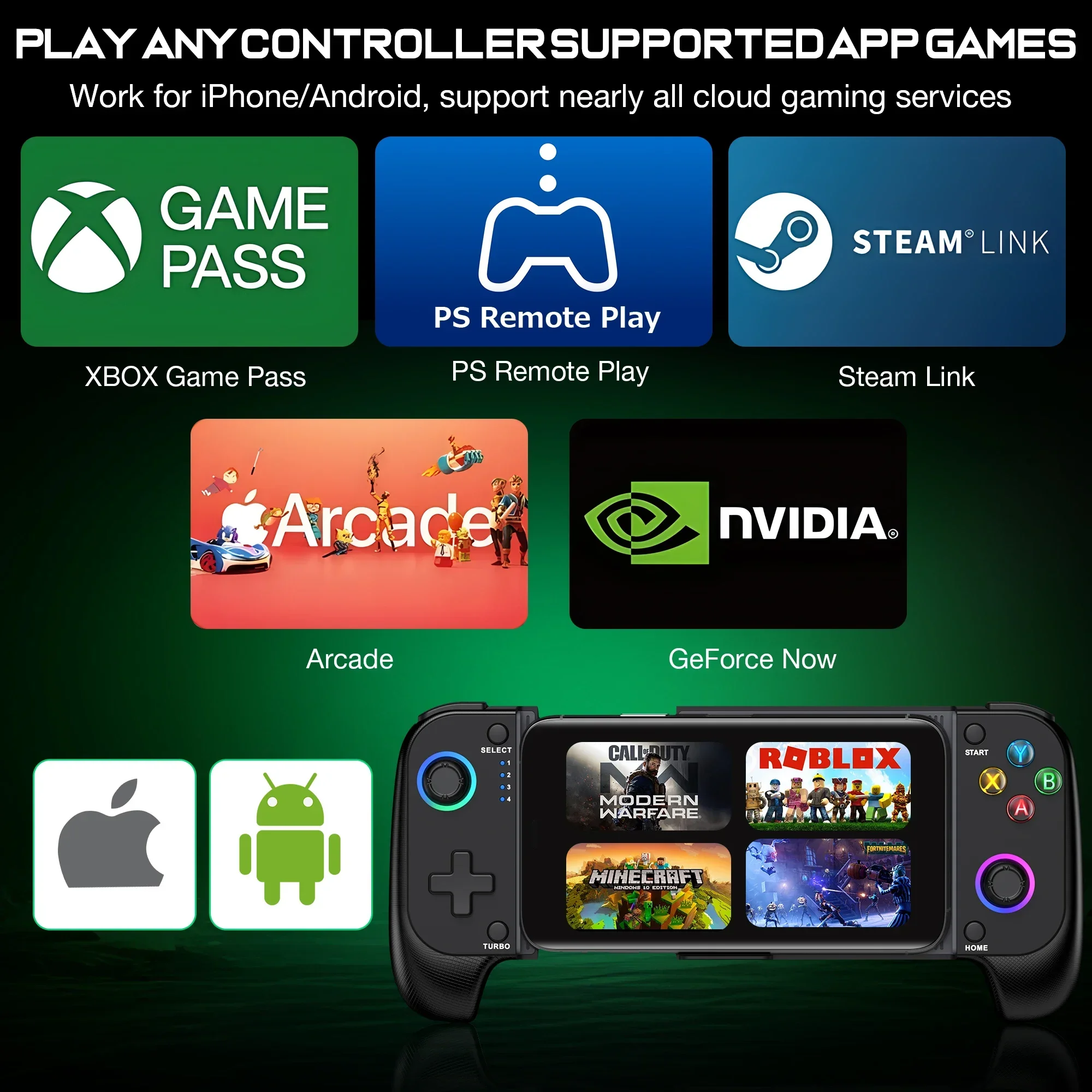 BEBONCOOL MC101 Ŭ ӿ RGB  Bluetooth  Xbox /ȵ̵/iOS ޴ ȭ Ȧ ȿ  е