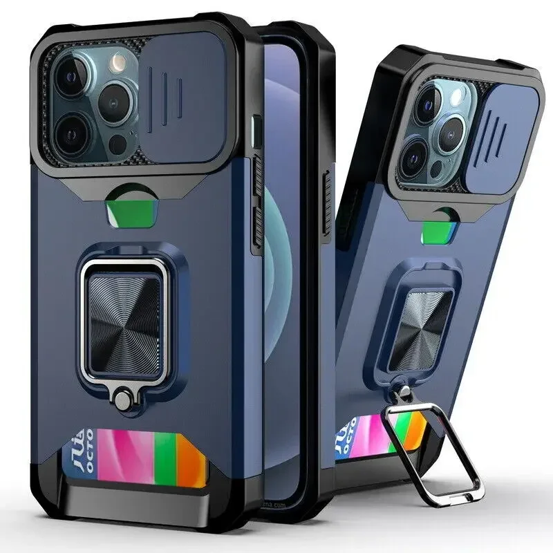 Enhanced Protective Kickstand Armor Case with Magnetic Ring Holder