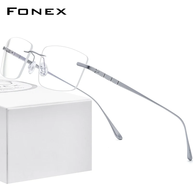 Eyeglasses Frames, Eyeglass Frames, Square Eyeglasses FONEX Pure Titanium Glasses Frame Men Rimless Square Eyeglasses Women Frameless Eyewear 8555