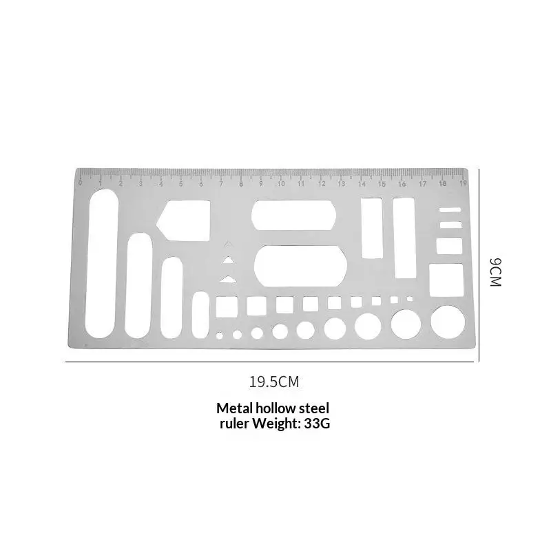 기하학적 자형 패턴 플래너 스틸 자 다기능 속이 빈 스테인레스 스틸 금속 드로잉 및 낙서용 자 일상용