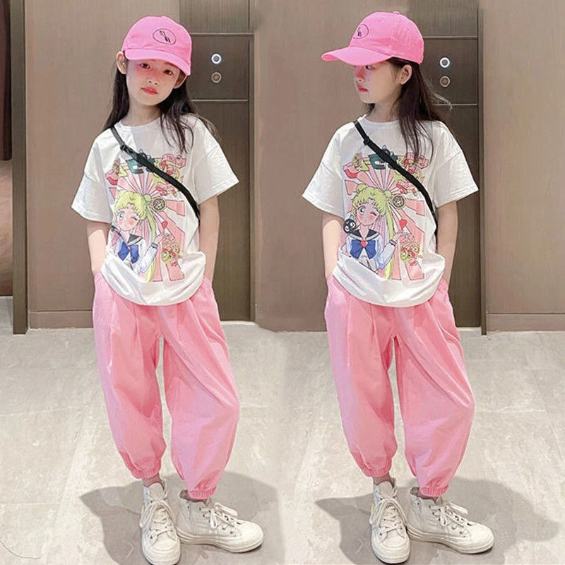 

Girls Clothing Suits Summer Autumn Short-sleeve Cartoon T-shirt+pants 2pcs Clothes Sets Princess Sportswear Teenagers Tracksuits