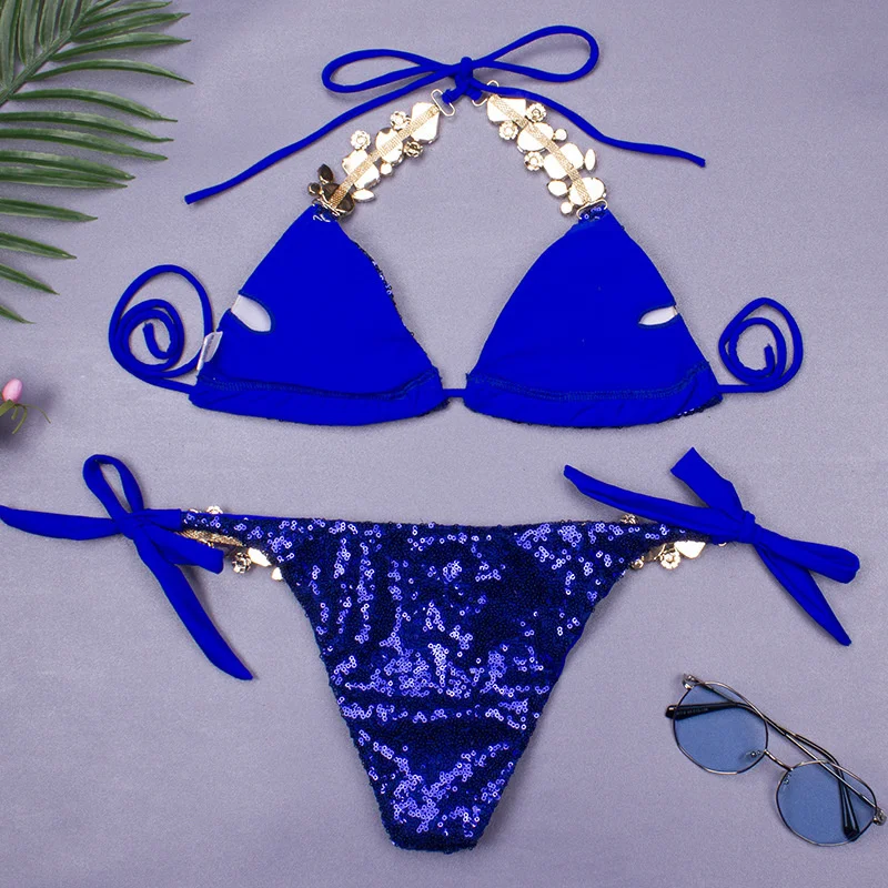 Rhinestone Bikini Swimsuit - Sexy Push-Up Swimwear for Women