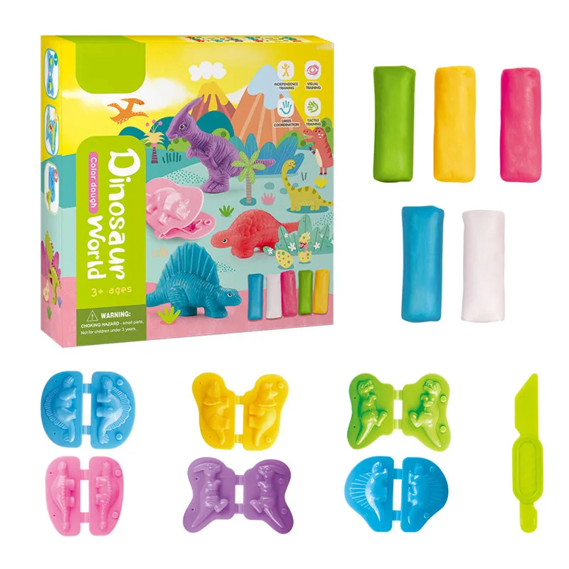 Playdough Dinosaur World Play Dough Set Plasticine Mold Animal Ocean Modeling Clay Kit Slime Toys Set DIY Kid Cutter Mould 4