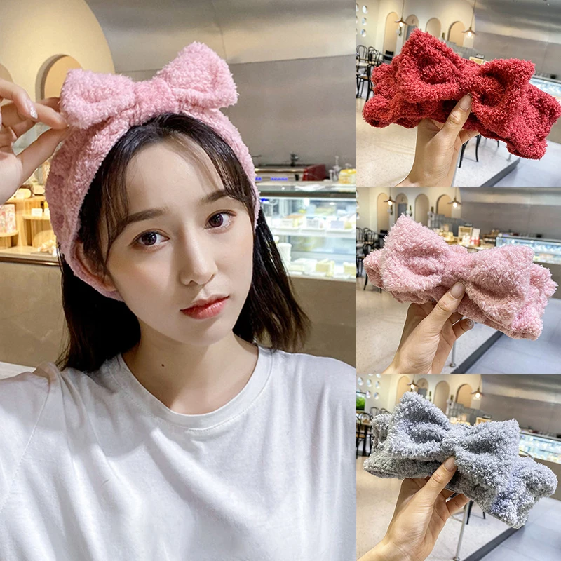 

New Fashion Coral Fleece Soft Headband For Women Girls Wash Face Makeup Hair Band Turban Scrunchie Bowknot Hair Accessories