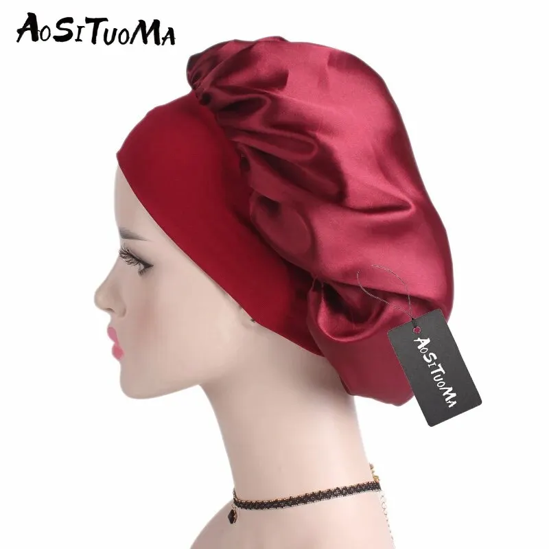 Night hair cap Silky Satin Hair Bonnet with Wide Elastic Band for Sleeping Showering and Styling Curly and Natural Hair