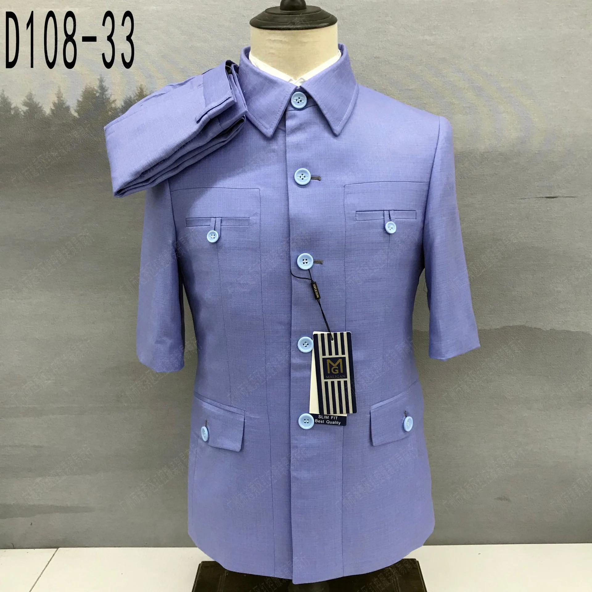 2025 New Fashion Blue Suit Sets For Men Evening Dinner Formal Slim Fit Outfits Classic Single Breasted Blazer Pants 2 Pieces