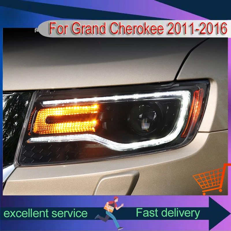 

Car Lights For Jeep Grand Cherokee 2011-2016 Compass Full LED Projector Lens Auto Headlight Animation Front Lamp DRL Accessory