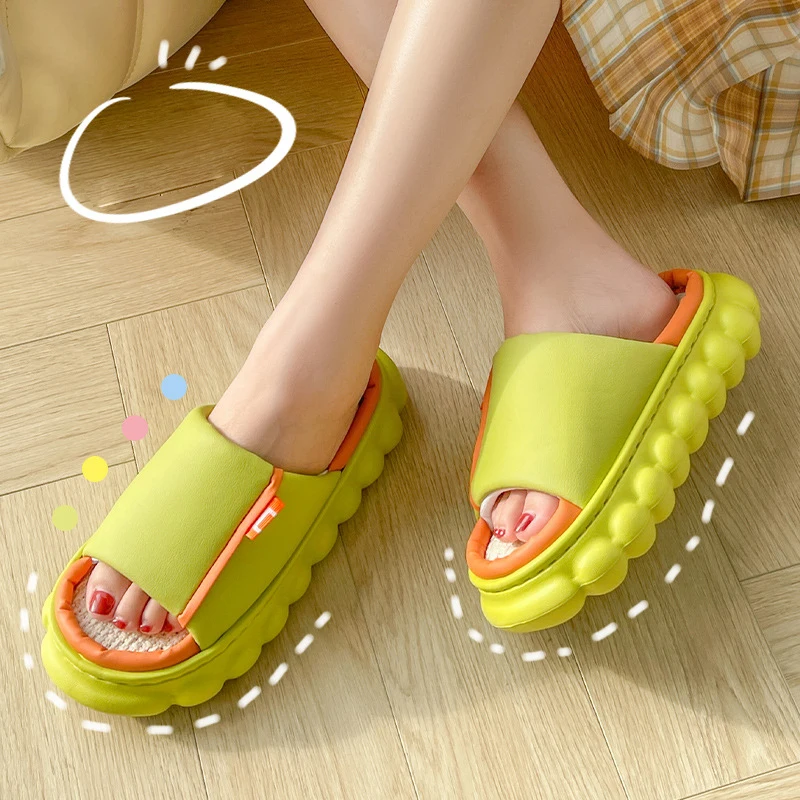 Spring Autumn Home Slippers Women Breathable Linen Slippers Thick Sole Slippers Female Indoor Unisex Anti-slip Floor Shoes Men
