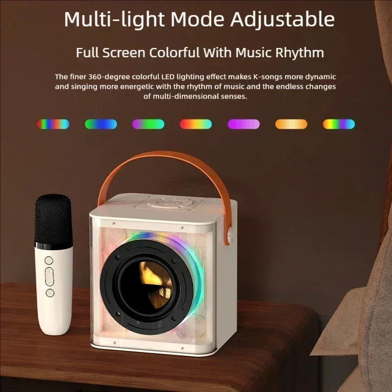 ALYNIC Mini Karaoke Machine Set Colorful Light Surround Bluetooth Speaker with 2 Wireless Microphones for Kids and Adults