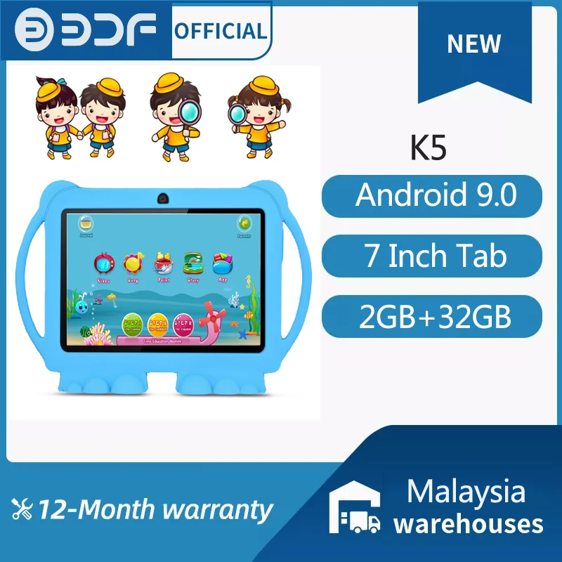 BDF 2024 NEW  7 Inch Android Kids Tablet PC For Study Education 32GB ROM Quad Core WiFi OTG 1024x600 Children Tablets 7 inch tablet computer android quad core processor wifi version dual camera entertainment machine gift for children students