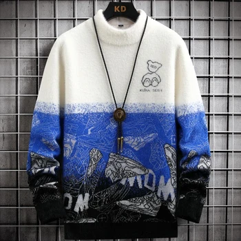 2023 nuovo inverno spesso caldo modello di moda visone Cashmere maglione uomo di fascia alta Mens maglione di natale Slim Fit dolcevita Pullover 1