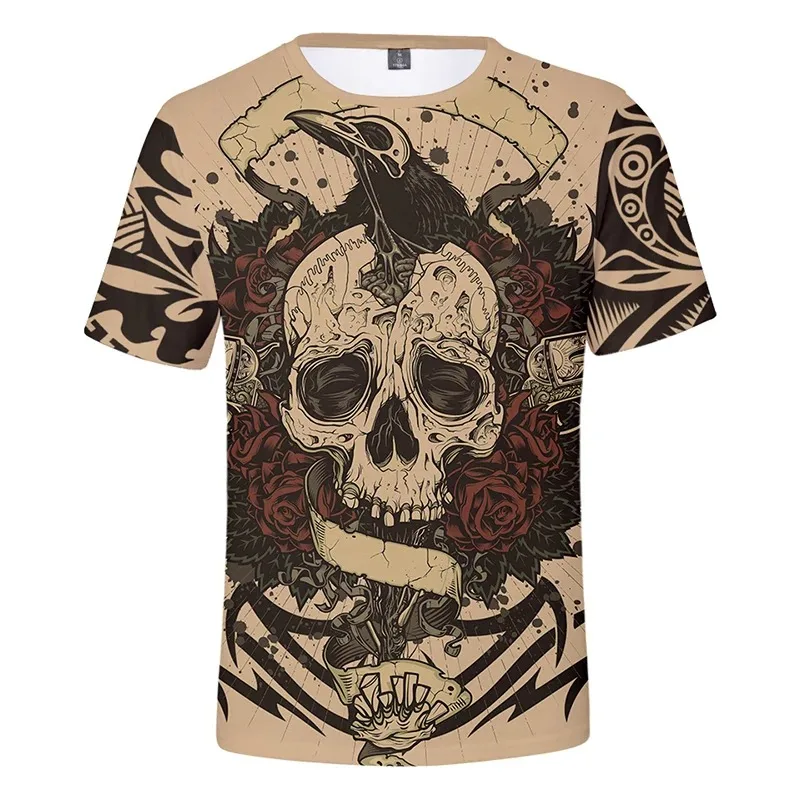 

Tattoo Skull Print Fashion Hip Hop Shirt Men Tattoo Skull Skull T-Shirts 3d