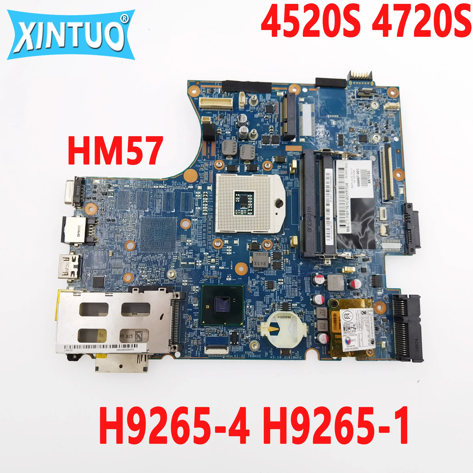 Motherboard para hp Probook 4520s 4720s Laptop Motherboard H92654 H92651 48.4gk06.041 Hm57 Ddr3 100 Teste 598667001 598667601
