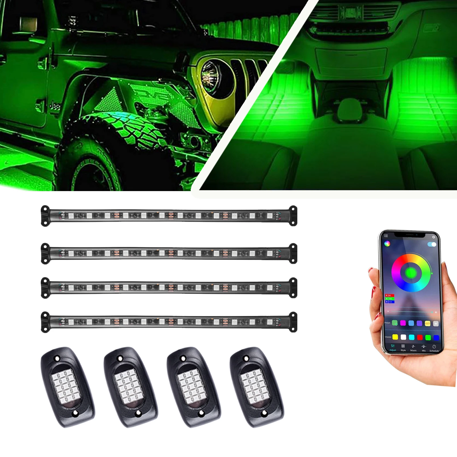 

8 in 1 10 in 1 Universal Car LED Atmosphere RGB Rock Light LED Lights Strip Auto Interior Decoration Ambient Lamps