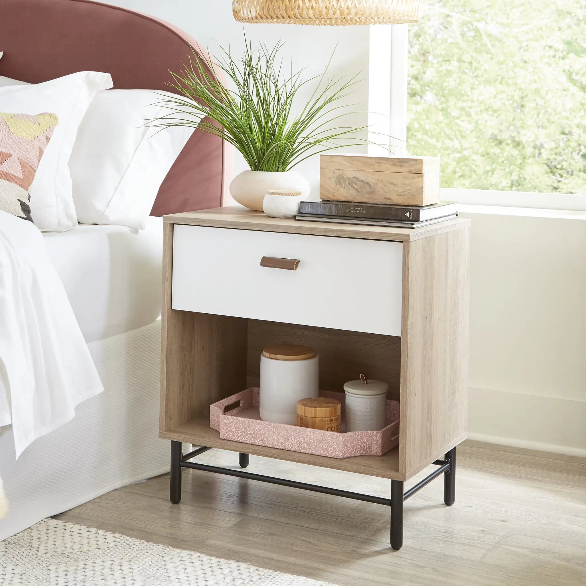 

Sauder Anda Norr Single-Drawer Nightstand, Sky Oak Finish