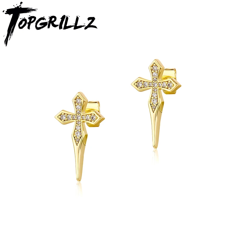 

Роскошные серьги TOPGRILLZ в стиле панк с кубическим цирконием, сверкающие серьги из искусственной меди для мужчин и женщин, аксессуары для рок