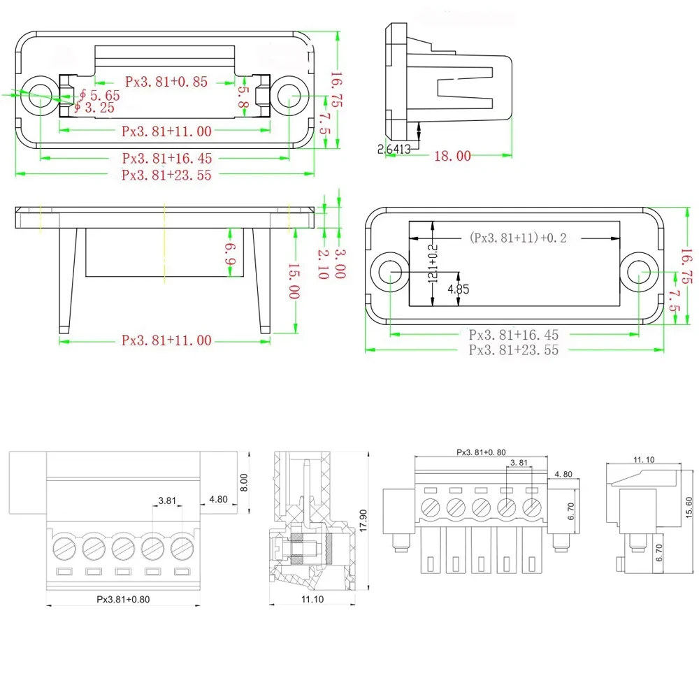 15EDGWC Pitch 3.81mm Pluggable Terminal Block Connector 2P/3P/4P/5P/6P/8P/9P/10P/12P JM15EDGKM 1Set with flange plug-in type