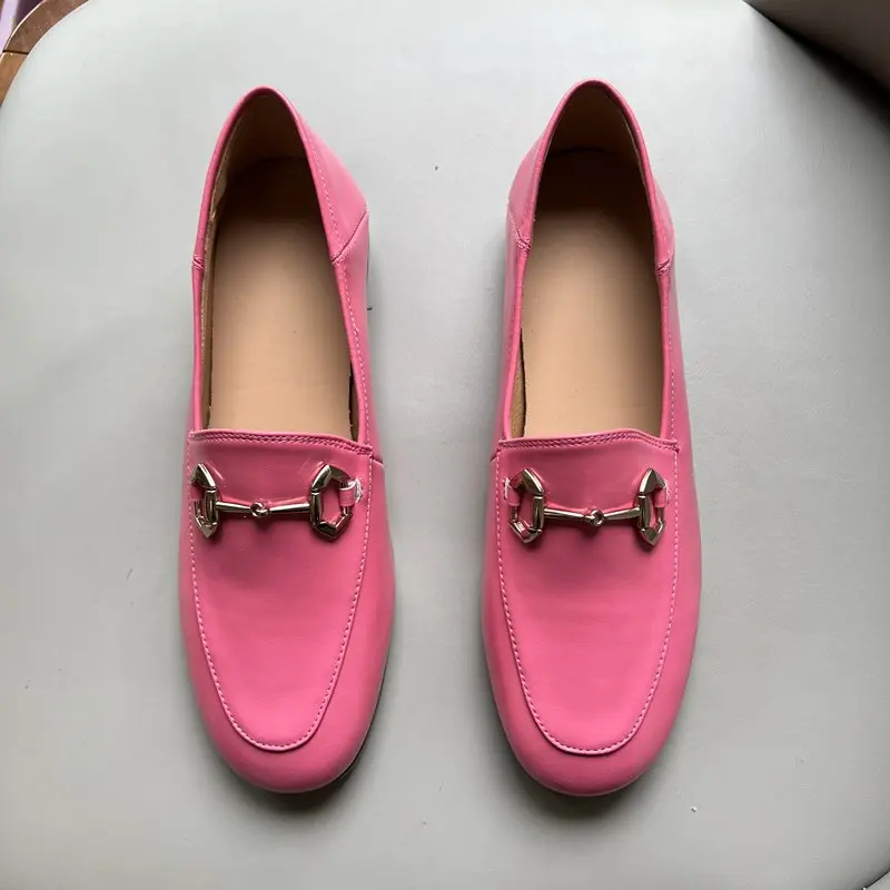 Big Size 34-44 New Genuine Leather Loafers Women Flats Slip On Metal Buckle Women's Flats Fashion Brand Flat Shoes Lady Footwear