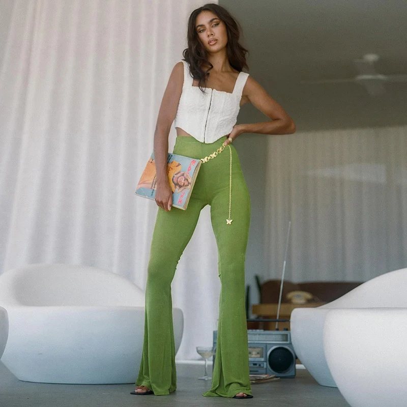 Fashion Women's Pants Trousers Spring Skinny High Waist Full Length Pants Solid Fashion Casual Aesthetic Soft Flare Pants 2024