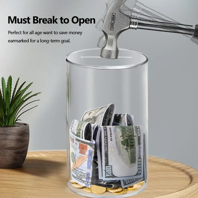 Large Piggy Bank for Adults Kids Vcertcpl Acrylic Clear Piggy Bank Coin Bills Bank Money Saving Jar Unopenable Change Jar 2