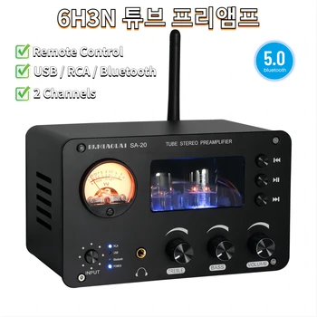 스피커 사운드 증폭기용 블루투스 튜브 프리앰프, 홈 시어터 노래방 오디오, 2 채널 HiFi 6H3N 튜브 프리앰프
