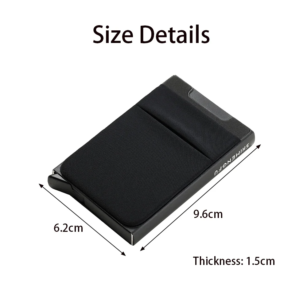 Slim RFID Blocking Metal Wallet with Automatic Pop-up Card Case and Elastic Back Pouch