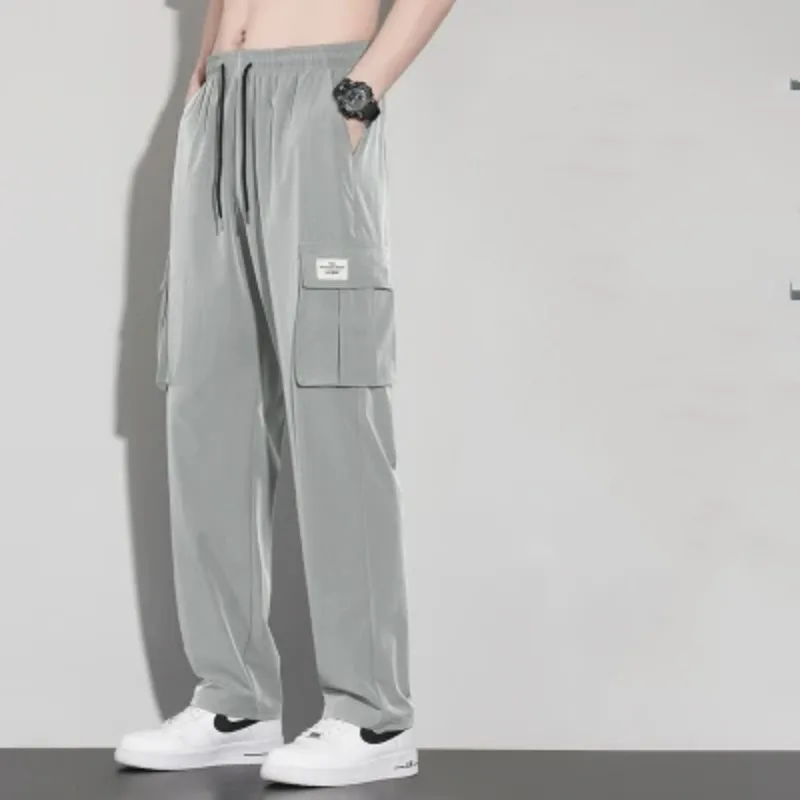 Drawstring Solid Color Men's Clothing Pockets Elastic High Waisted Casual Loose Fashion Retro Spring Autumn Drawstring Pants