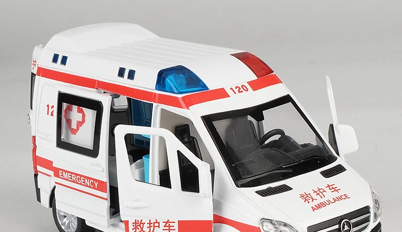 1:32 simulation ambulance model alloy pull back sound and light die-casting car toy police special car children's toy gift helicopter toys